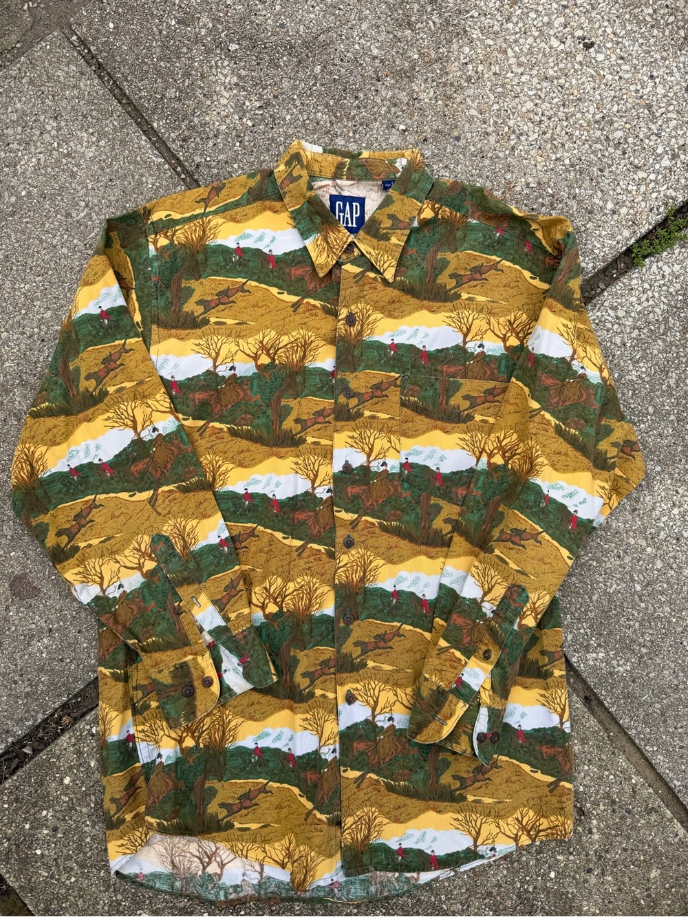 GAP Men's hunting Patterned Button-Up Jacket - Mustard Green fall colors size L